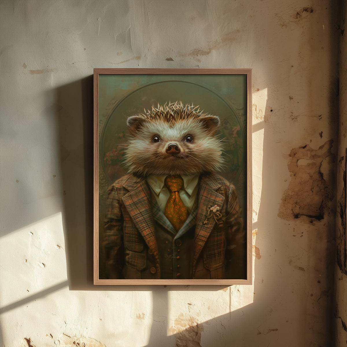 Hedgehog in a Suit Art Print - Whimsical Animal Portrait Poster - Quirky Hedgehog Painting - Dapper Gent 2/3