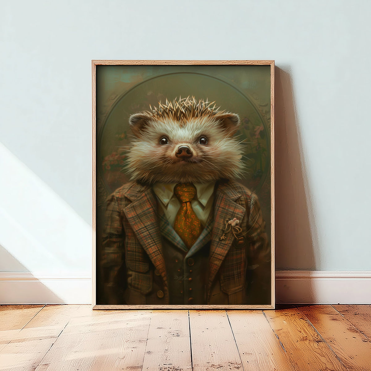 Hedgehog in a Suit Art Print - Whimsical Animal Portrait Poster - Quirky Hedgehog Painting - Dapper Gent 2/3