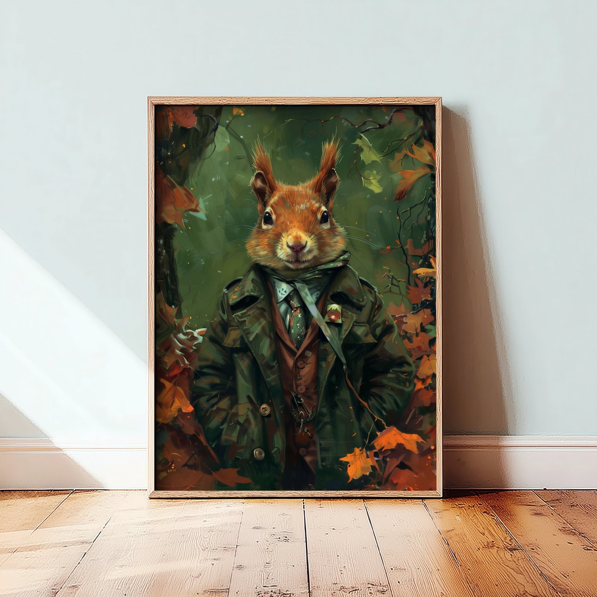 Squirrel in a Suit Art Print - Whimsical Animal Portrait Poster - Quirky Squirrel Painting - Autumn Gent 3/3