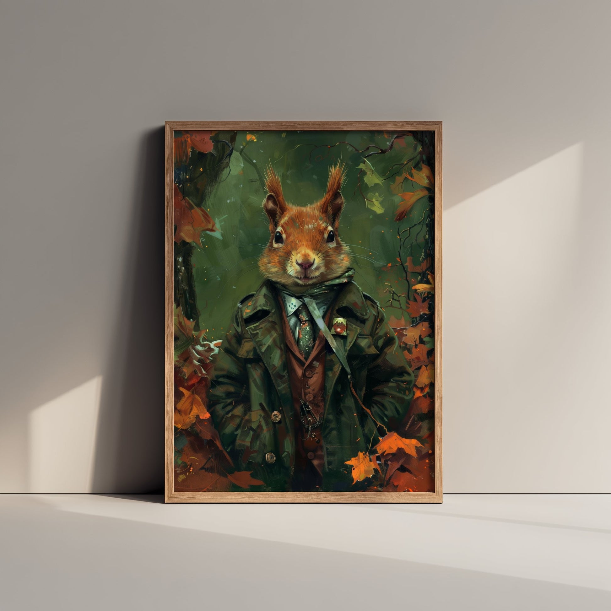 Squirrel in a Suit Art Print - Whimsical Animal Portrait Poster - Quirky Squirrel Painting - Autumn Gent 3/3
