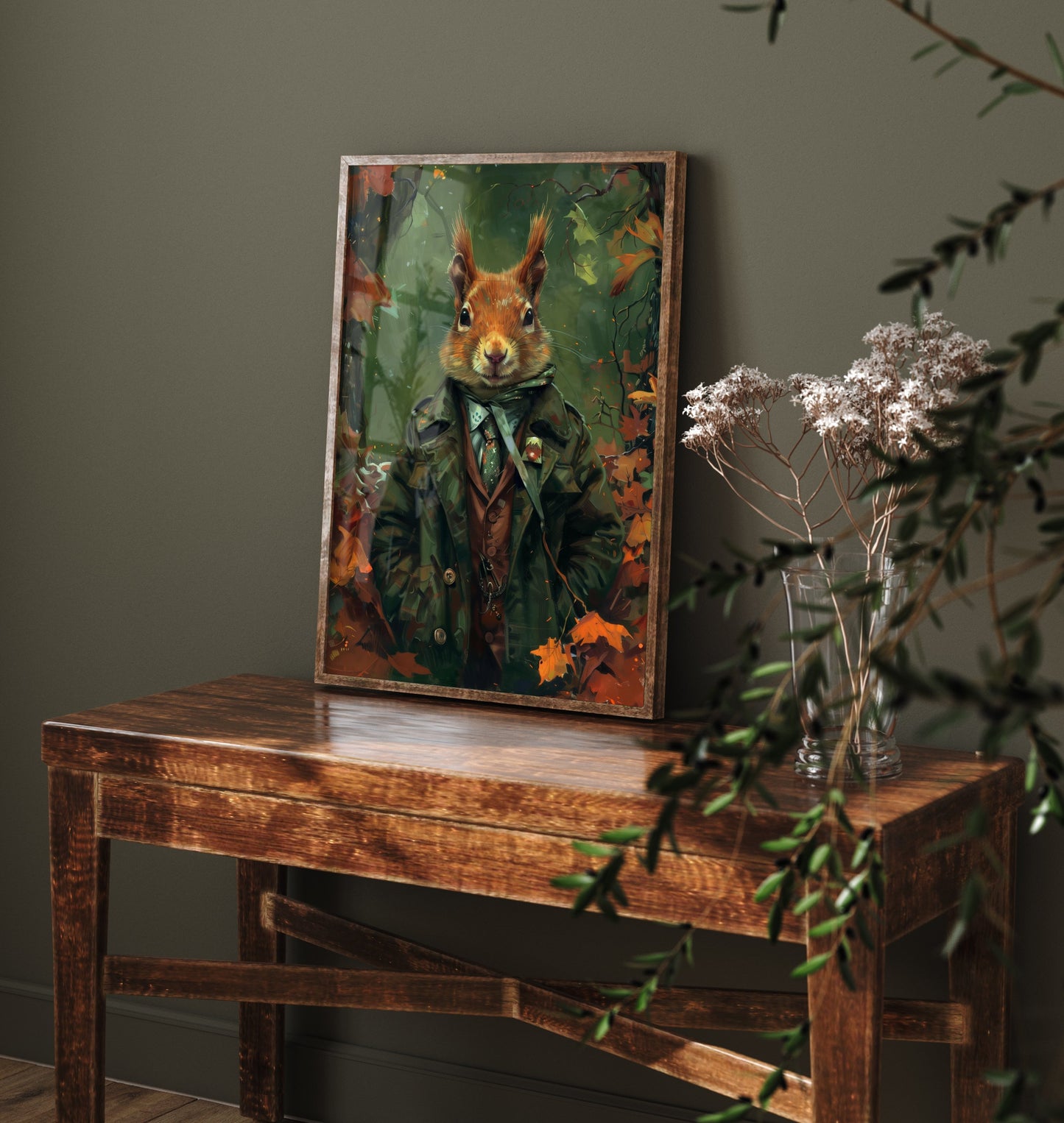 Squirrel in a Suit Art Print - Whimsical Animal Portrait Poster - Quirky Squirrel Painting - Autumn Gent 3/3