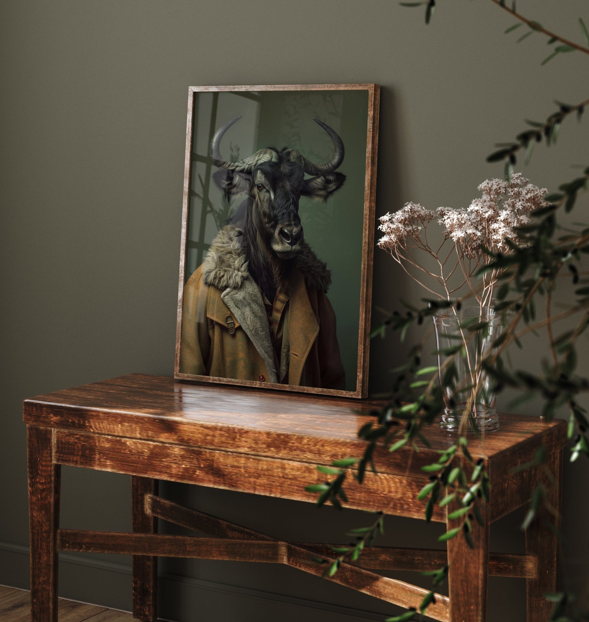 Wildebeest in a Suit Art Print - Whimsical Animal Portrait Poster - Quirky Animal Painting - Dapper Safari Animal V1 3/3