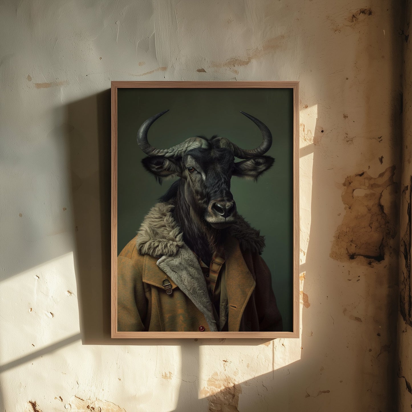 Wildebeest in a Suit Art Print - Whimsical Animal Portrait Poster - Quirky Animal Painting - Dapper Safari Animal V1 3/3