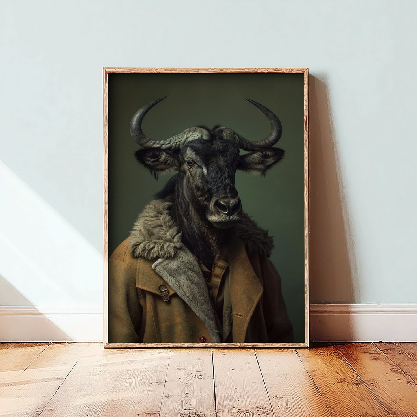 Wildebeest in a Suit Art Print - Whimsical Animal Portrait Poster - Quirky Animal Painting - Dapper Safari Animal V1 3/3