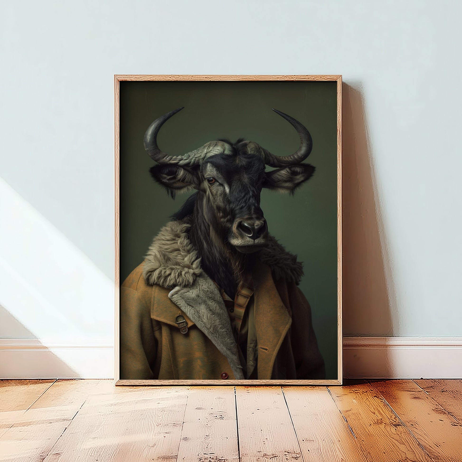 Wildebeest in a Suit Art Print - Whimsical Animal Portrait Poster - Quirky Animal Painting - Dapper Safari Animal V1 3/3