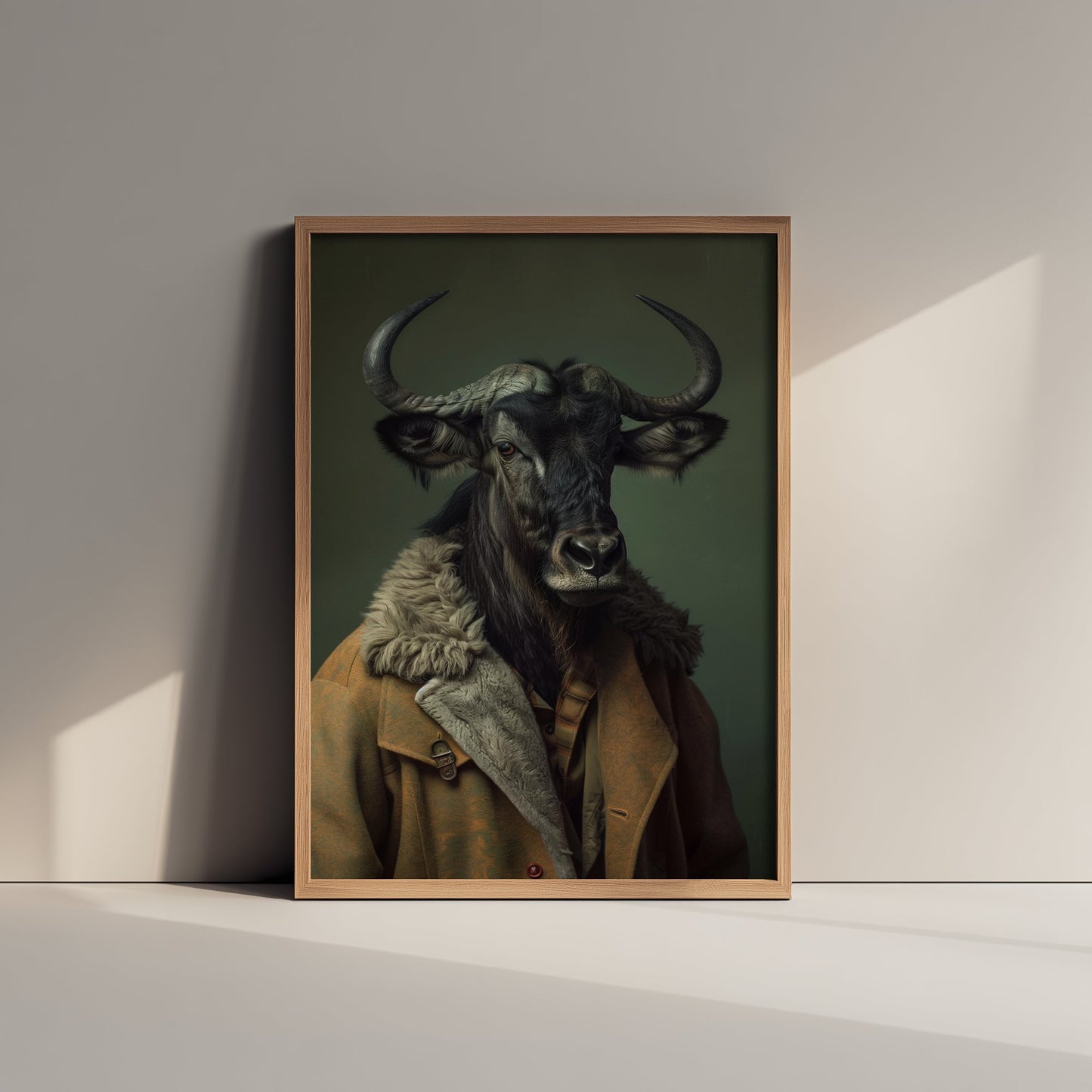 Wildebeest in a Suit Art Print - Whimsical Animal Portrait Poster - Quirky Animal Painting - Dapper Safari Animal V1 3/3
