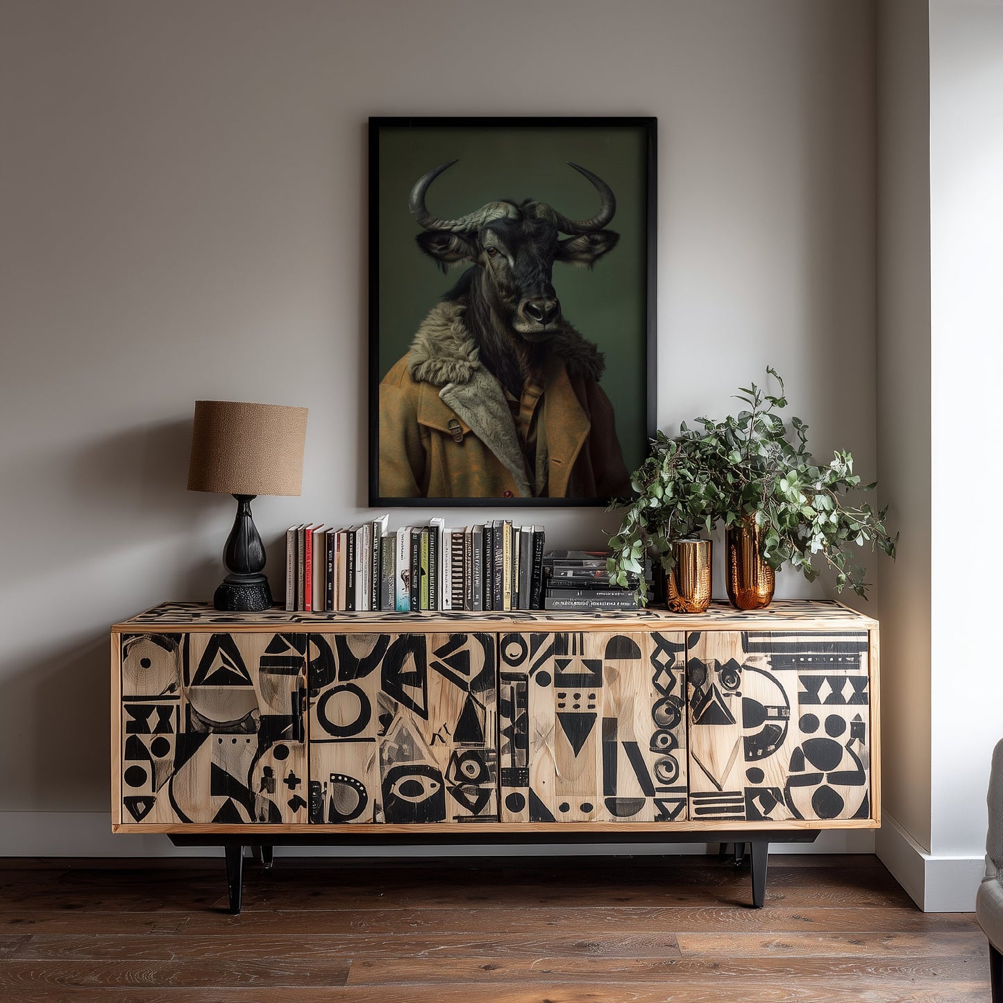 Wildebeest in a Suit Art Print - Whimsical Animal Portrait Poster - Quirky Animal Painting - Dapper Safari Animal V1 3/3