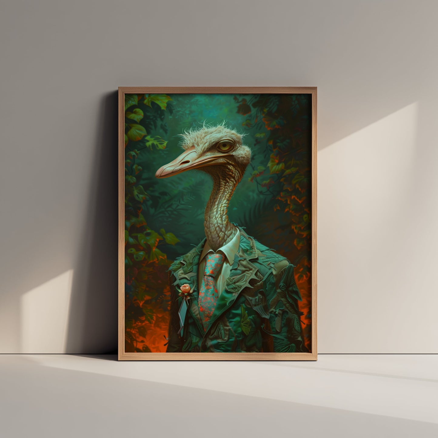 Ostrich in a Suit Art Print - Dapper Animal Portrait Poster - Quirky Animal Painting - Elegant Safari Bird V2 2/3