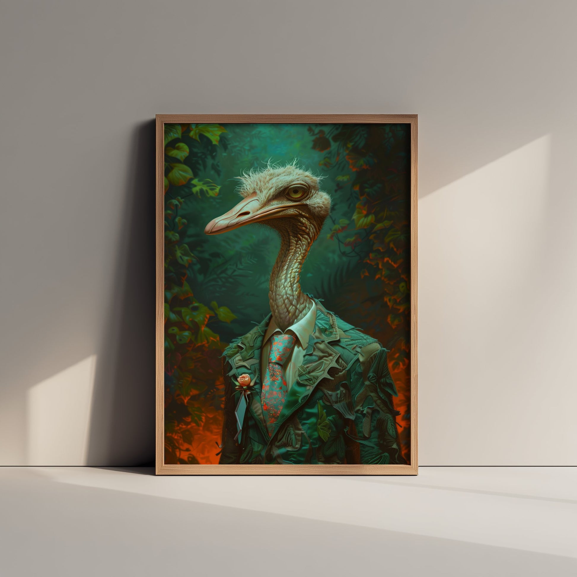 Ostrich in a Suit Art Print - Dapper Animal Portrait Poster - Quirky Animal Painting - Elegant Safari Bird V2 2/3
