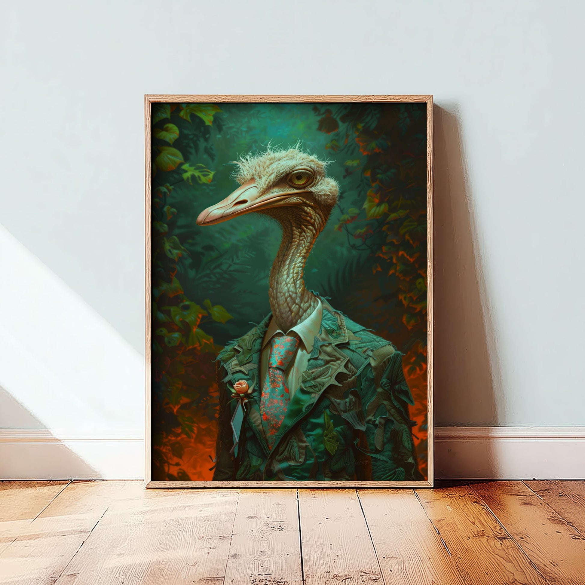 Ostrich in a Suit Art Print - Dapper Animal Portrait Poster - Quirky Animal Painting - Elegant Safari Bird V2 2/3
