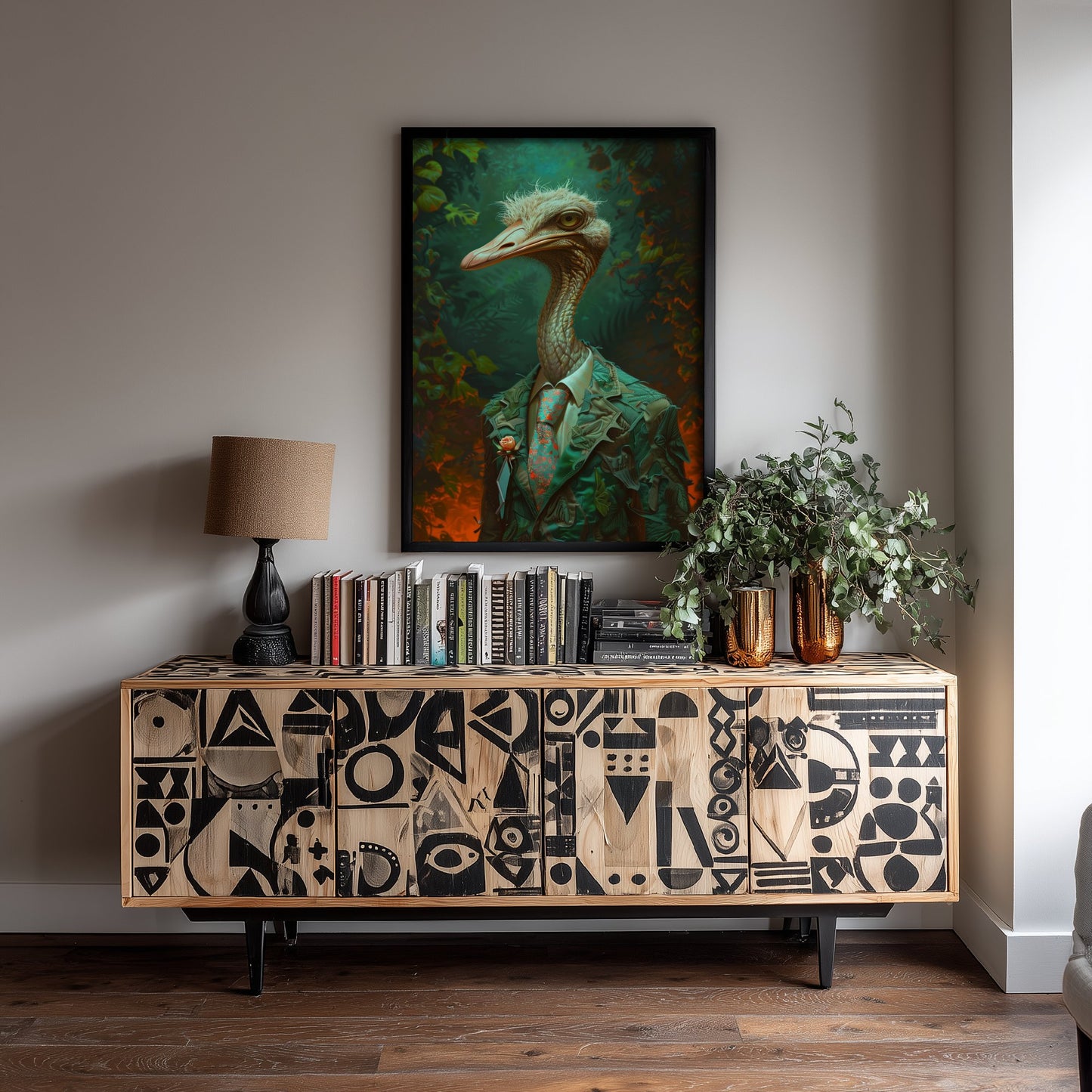 Ostrich in a Suit Art Print - Dapper Animal Portrait Poster - Quirky Animal Painting - Elegant Safari Bird V2 2/3