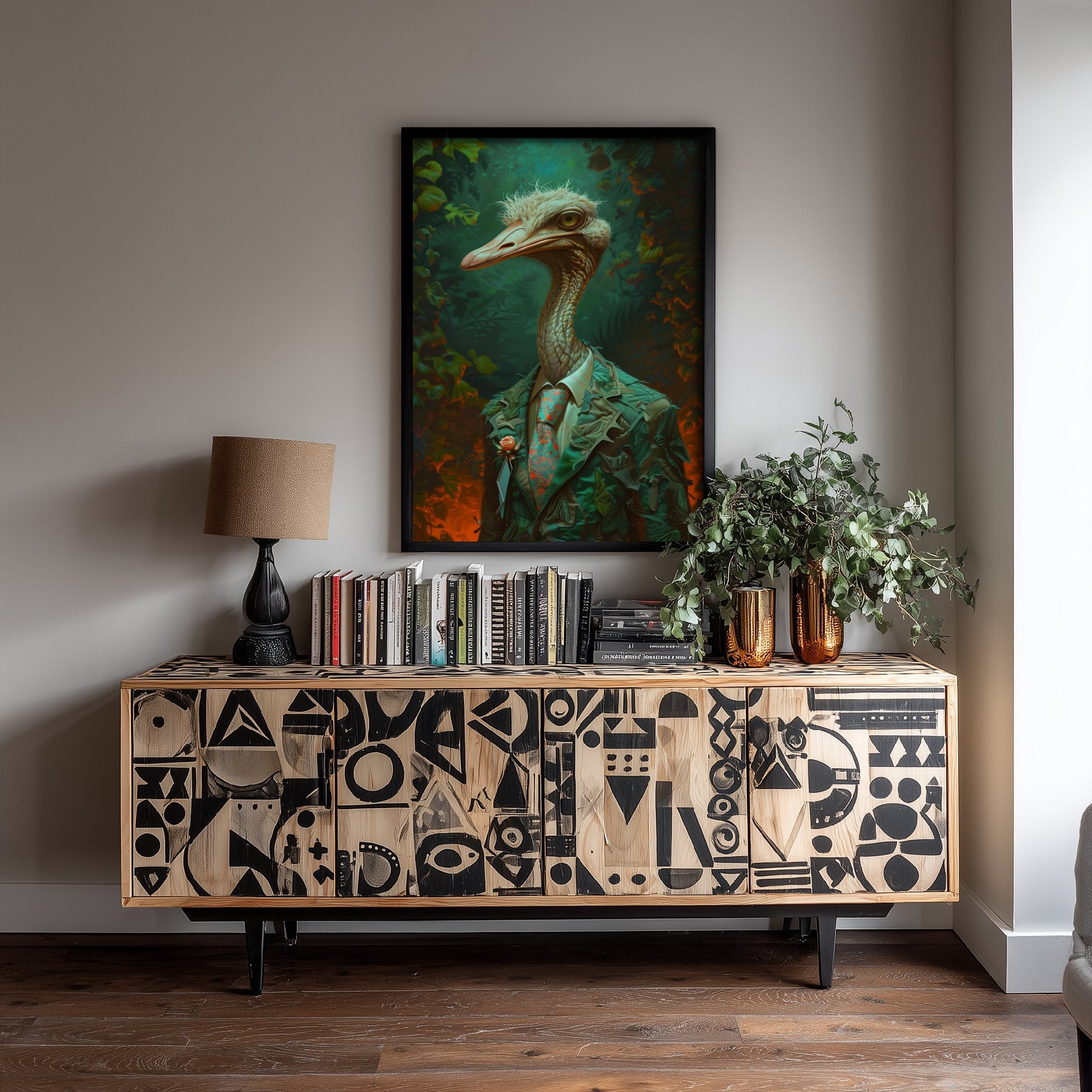 Ostrich in a Suit Art Print - Dapper Animal Portrait Poster - Quirky Animal Painting - Elegant Safari Bird V2 2/3