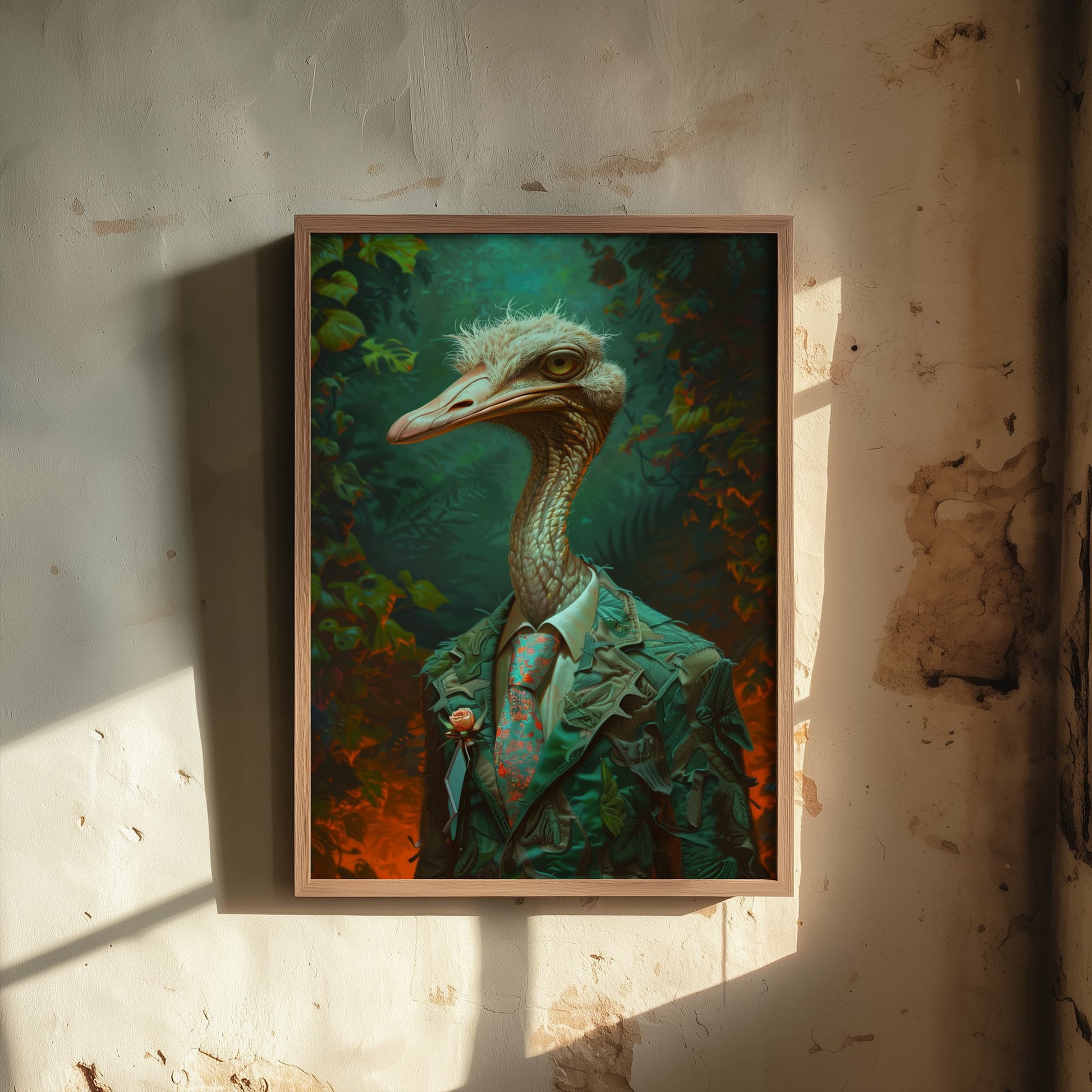 Ostrich in a Suit Art Print - Dapper Animal Portrait Poster - Quirky Animal Painting - Elegant Safari Bird V2 2/3
