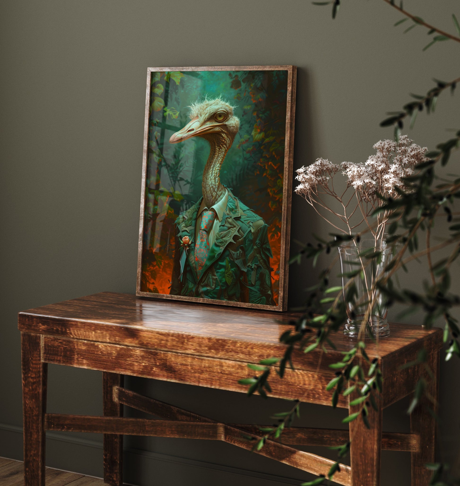 Ostrich in a Suit Art Print - Dapper Animal Portrait Poster - Quirky Animal Painting - Elegant Safari Bird V2 2/3
