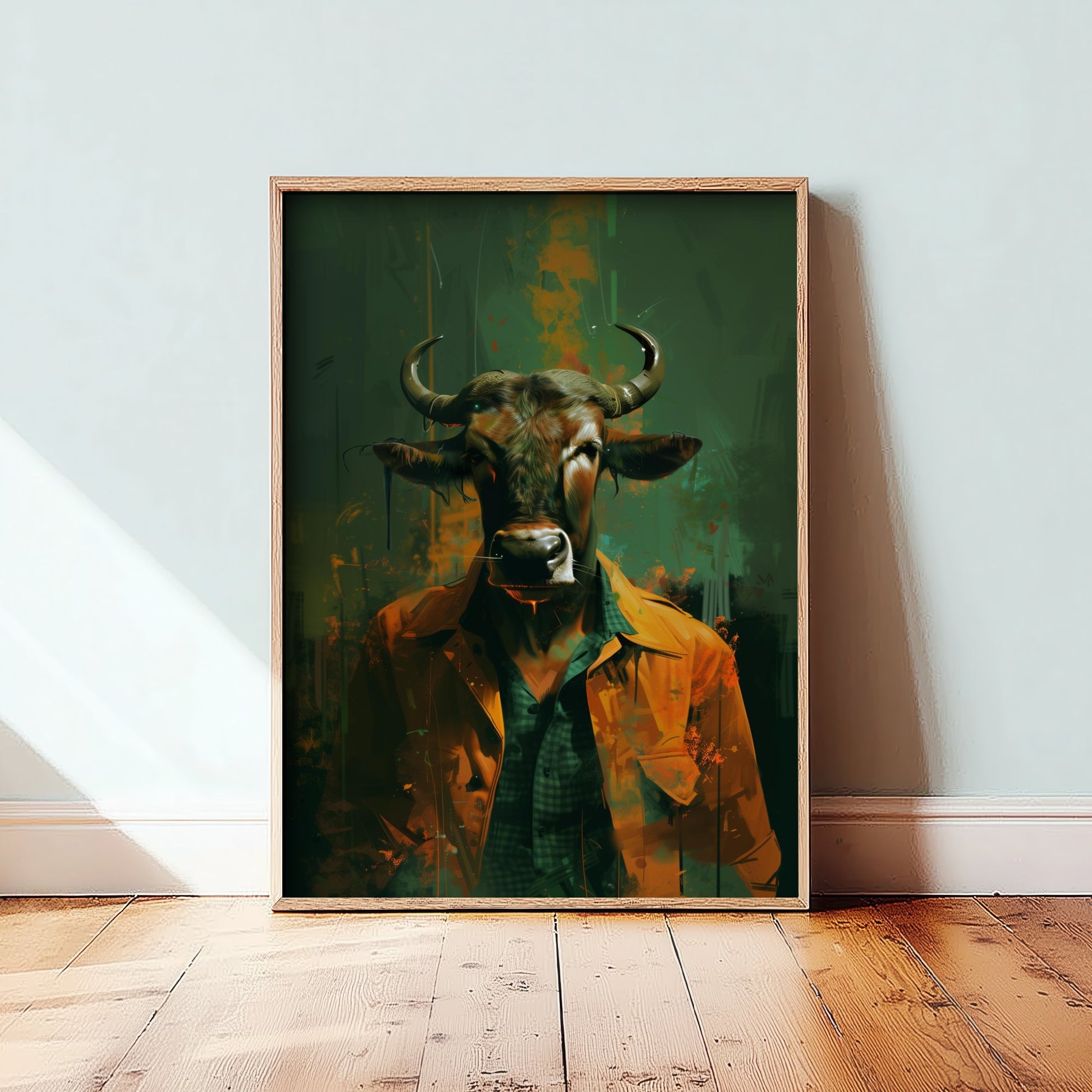 Wildebeest in a Suit Art Print - Dapper Animal Portrait Poster - Quirky Animal Painting - Gentleman Safari Animal V2 3/3