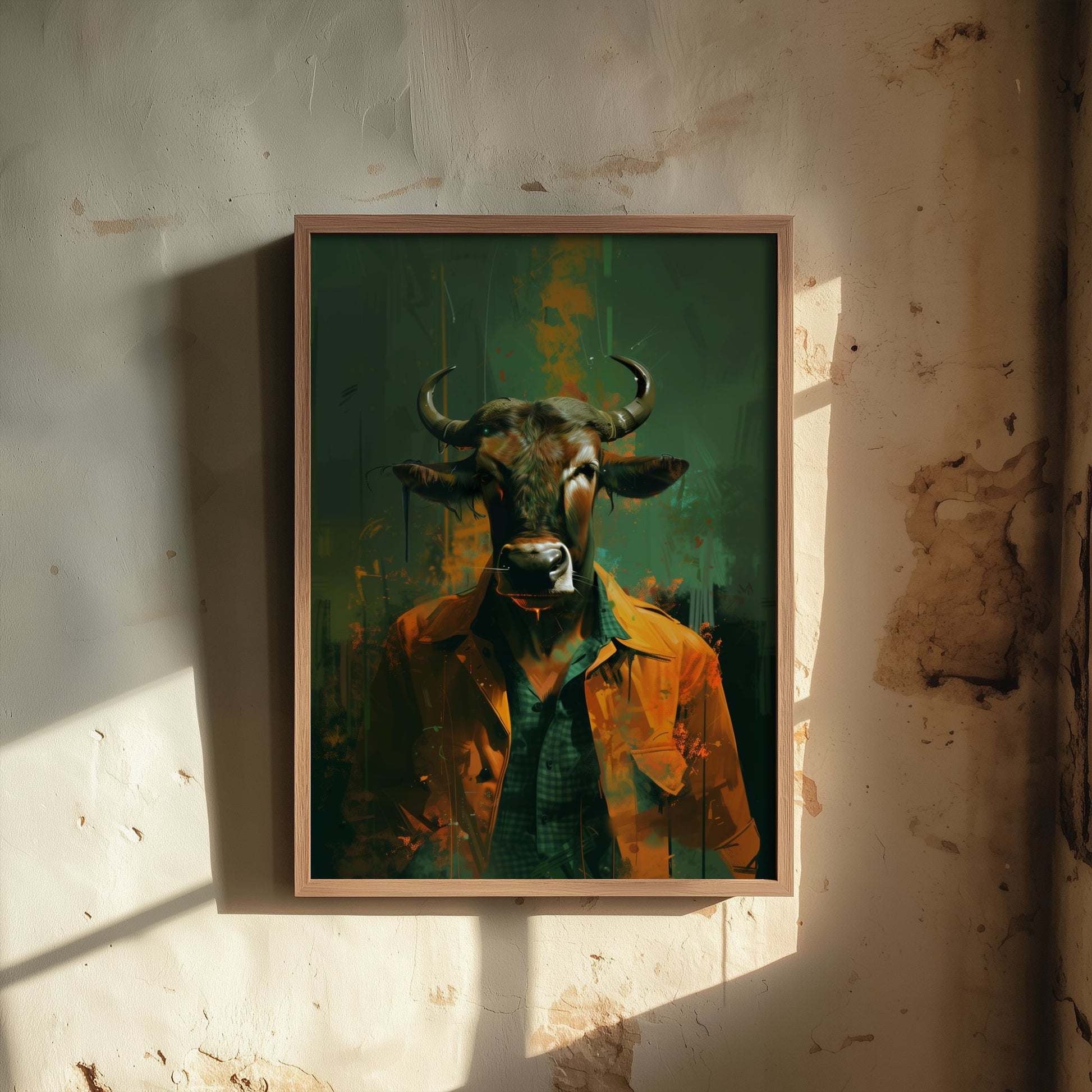 Wildebeest in a Suit Art Print - Dapper Animal Portrait Poster - Quirky Animal Painting - Gentleman Safari Animal V2 3/3
