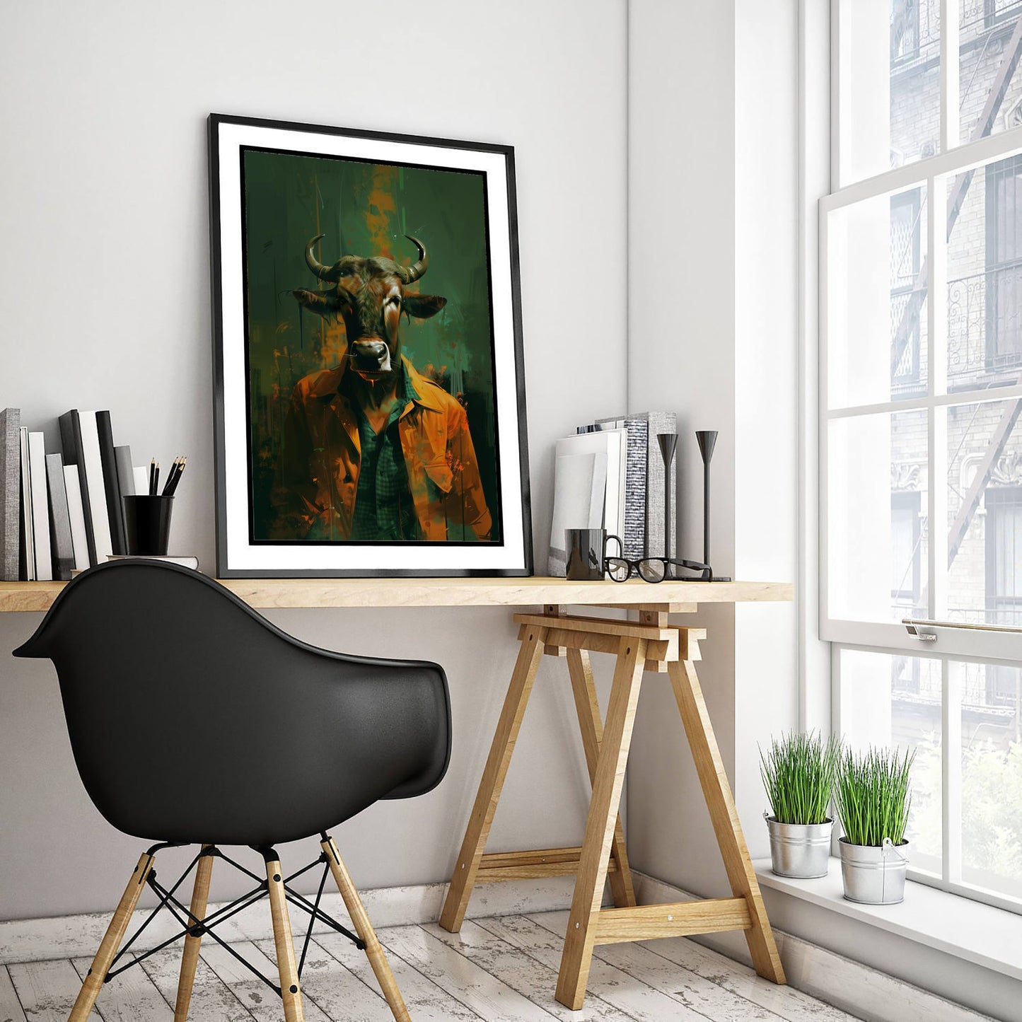 Wildebeest in a Suit Art Print - Dapper Animal Portrait Poster - Quirky Animal Painting - Gentleman Safari Animal V2 3/3