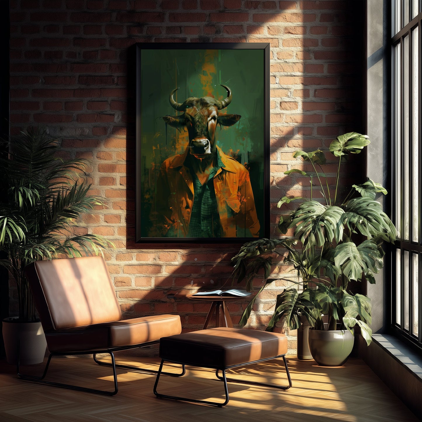 Wildebeest in a Suit Art Print - Dapper Animal Portrait Poster - Quirky Animal Painting - Gentleman Safari Animal V2 3/3
