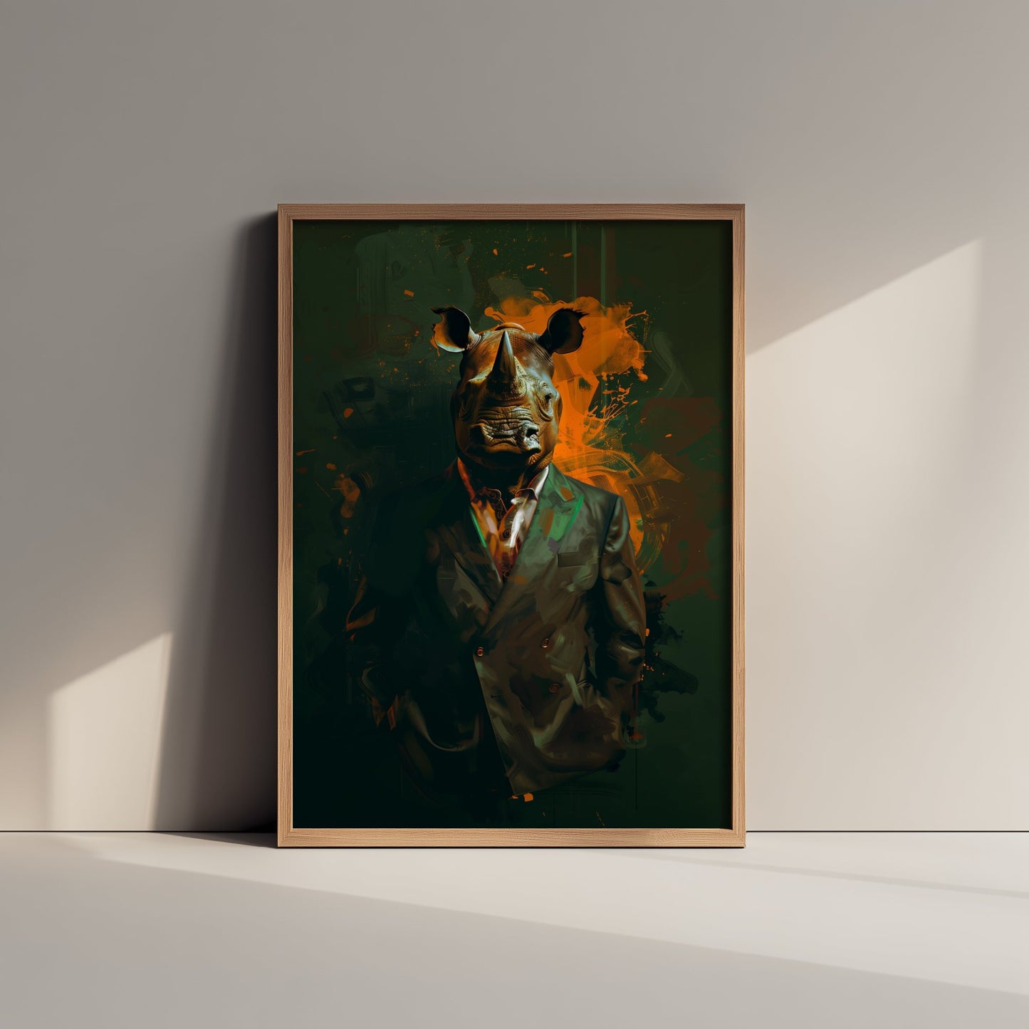 Rhino in a Suit Art Print - Bold Animal Portrait Poster - Quirky Animal Painting - Modern Safari Animal V3 1/3