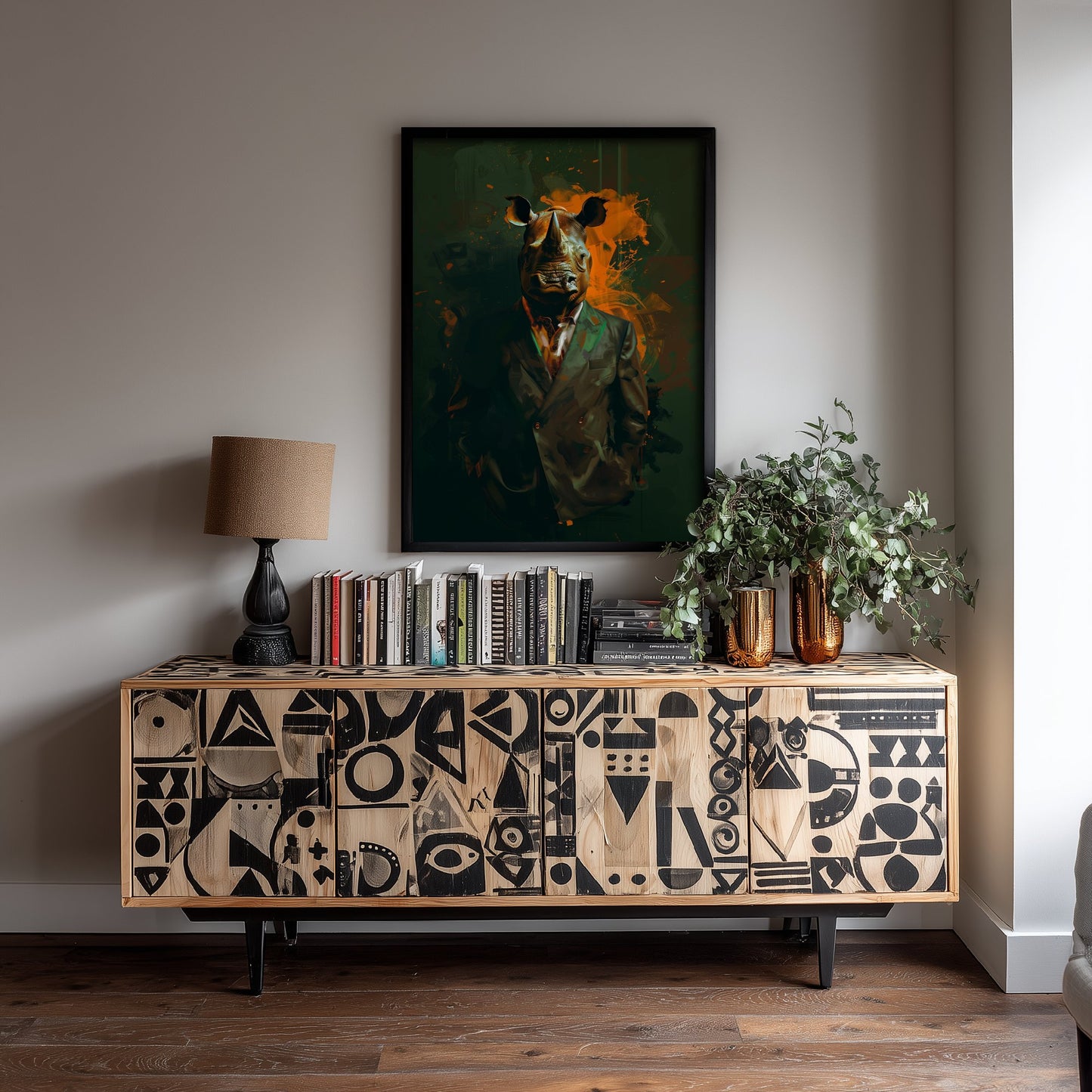 Rhino in a Suit Art Print - Bold Animal Portrait Poster - Quirky Animal Painting - Modern Safari Animal V3 1/3