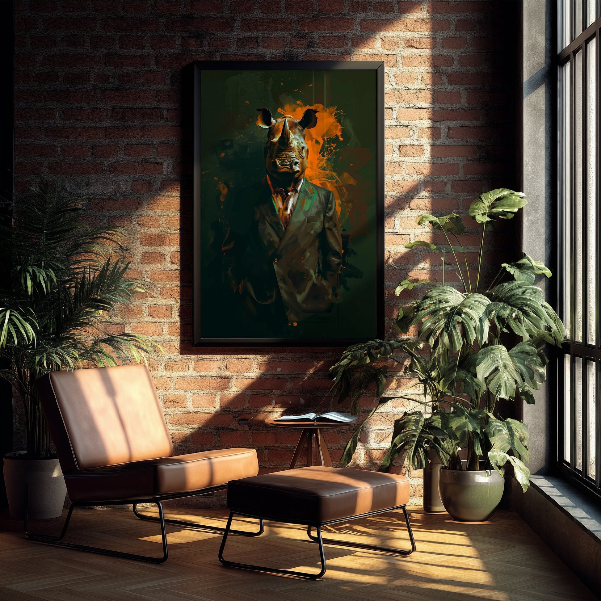 Rhino in a Suit Art Print - Bold Animal Portrait Poster - Quirky Animal Painting - Modern Safari Animal V3 1/3