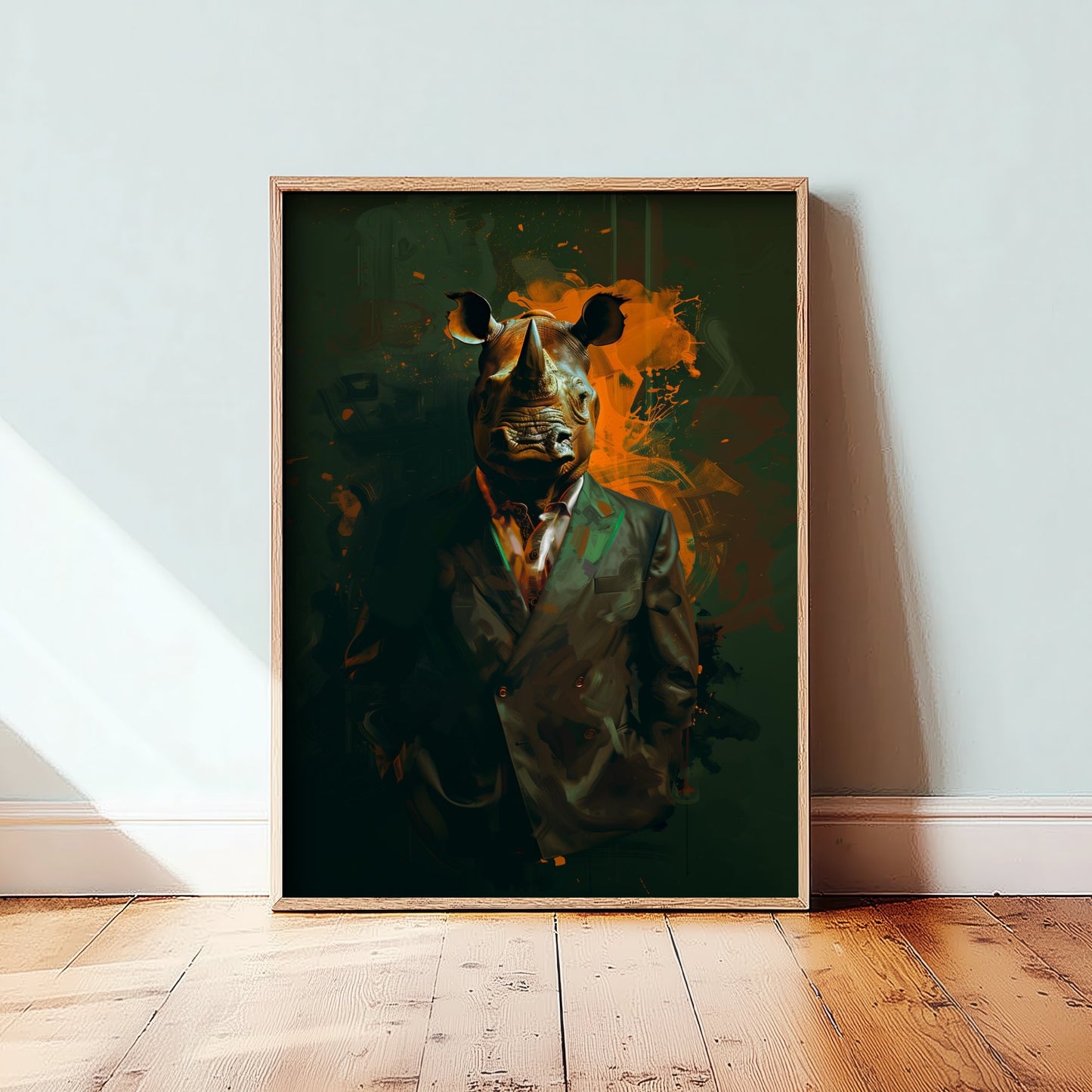 Rhino in a Suit Art Print - Bold Animal Portrait Poster - Quirky Animal Painting - Modern Safari Animal V3 1/3
