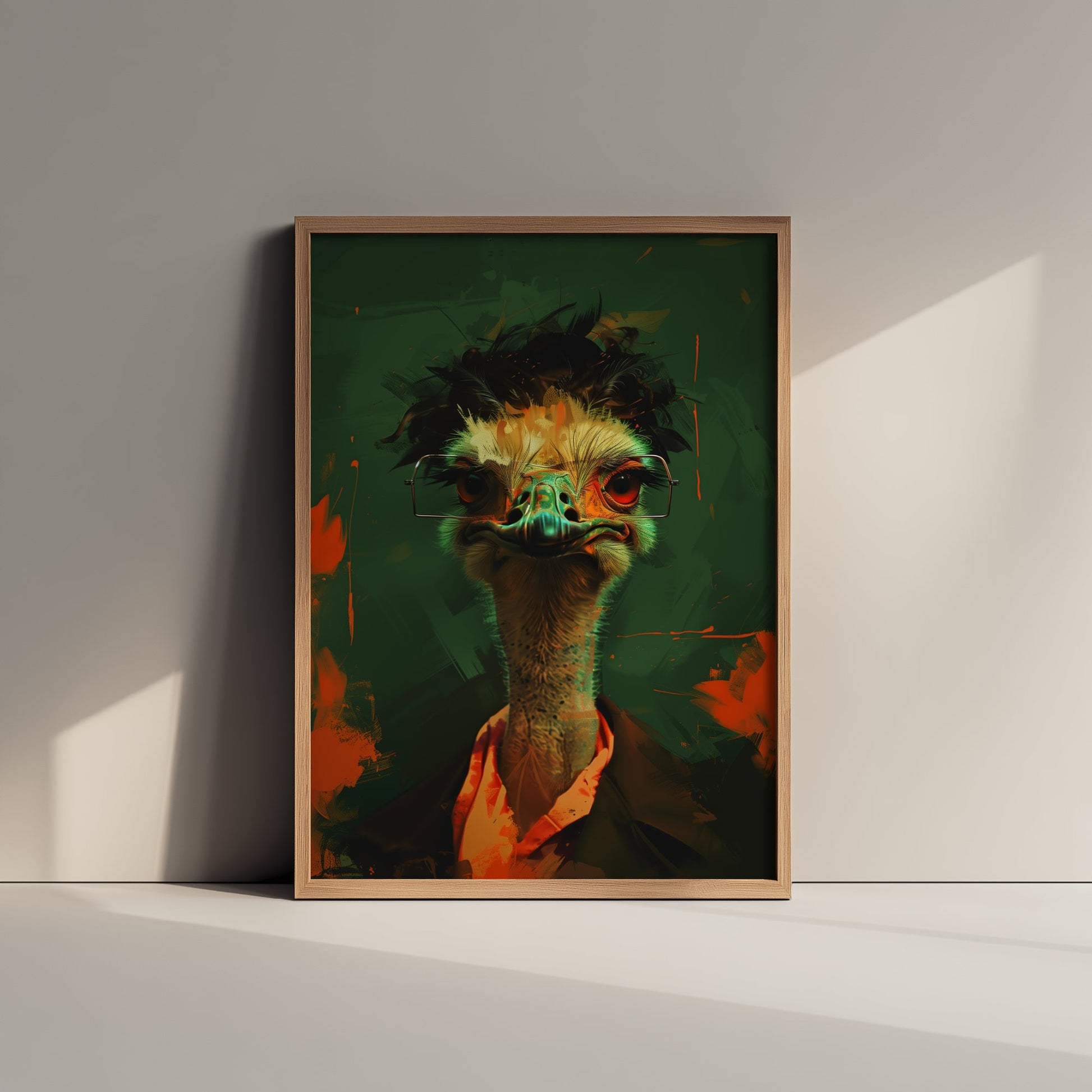 Ostrich in Glasses Art Print - Bold Animal Portrait Poster - Quirky Animal Painting - Nerdy Safari Bird V3 2/3