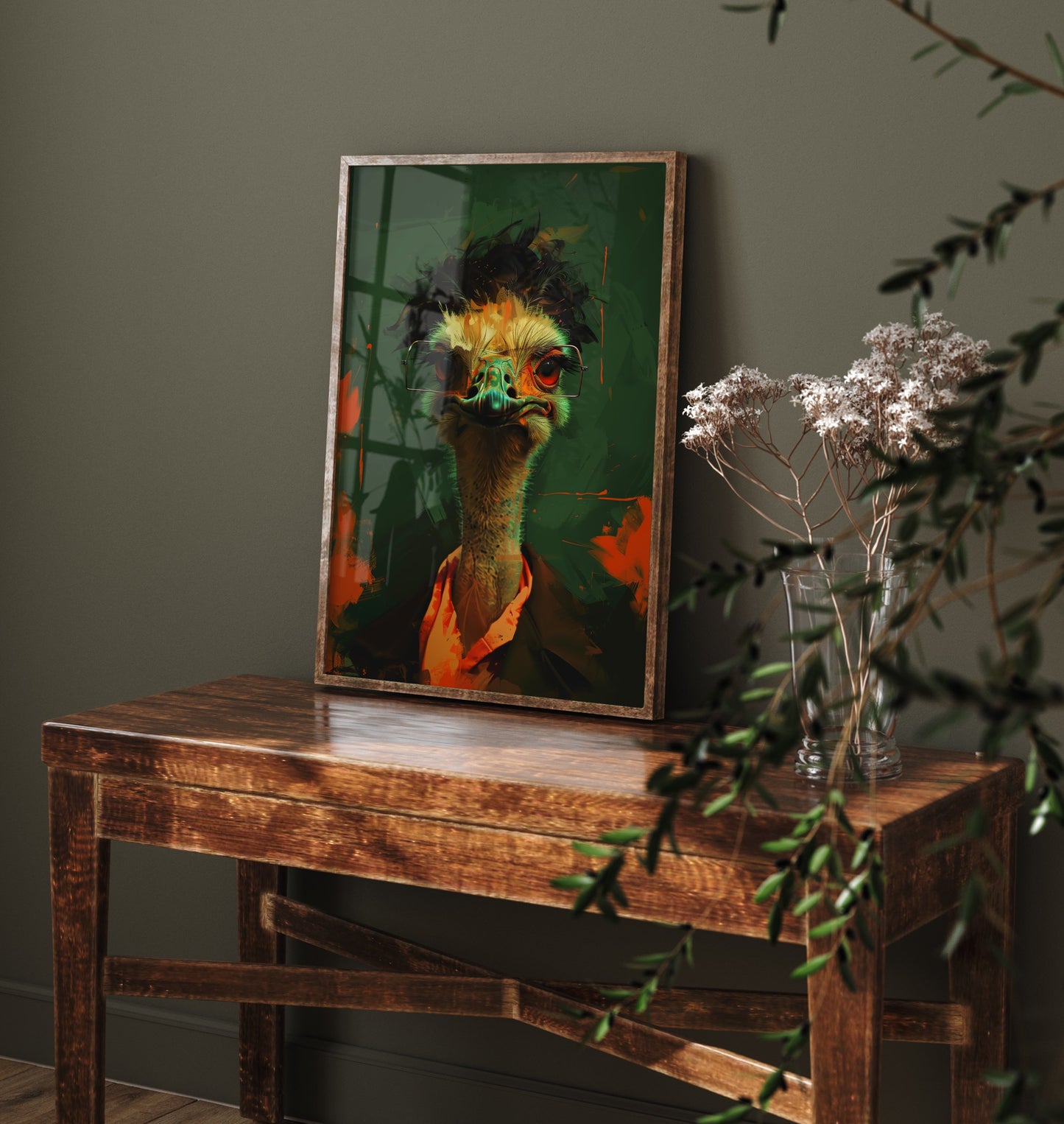 Ostrich in Glasses Art Print - Bold Animal Portrait Poster - Quirky Animal Painting - Nerdy Safari Bird V3 2/3