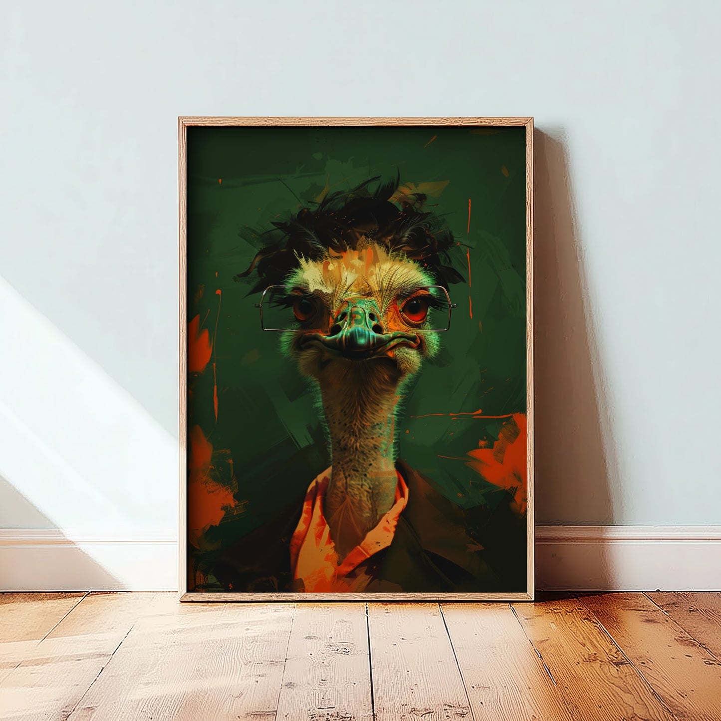 Ostrich in Glasses Art Print - Bold Animal Portrait Poster - Quirky Animal Painting - Nerdy Safari Bird V3 2/3