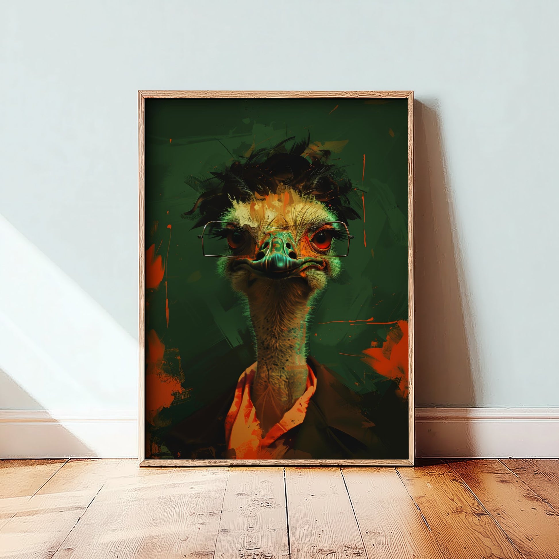 Ostrich in Glasses Art Print - Bold Animal Portrait Poster - Quirky Animal Painting - Nerdy Safari Bird V3 2/3