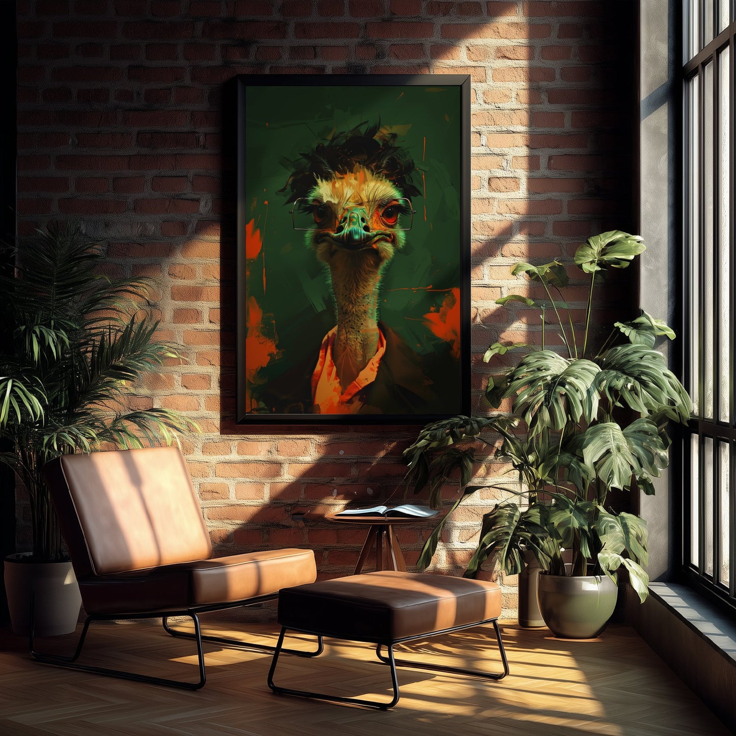 Ostrich in Glasses Art Print - Bold Animal Portrait Poster - Quirky Animal Painting - Nerdy Safari Bird V3 2/3
