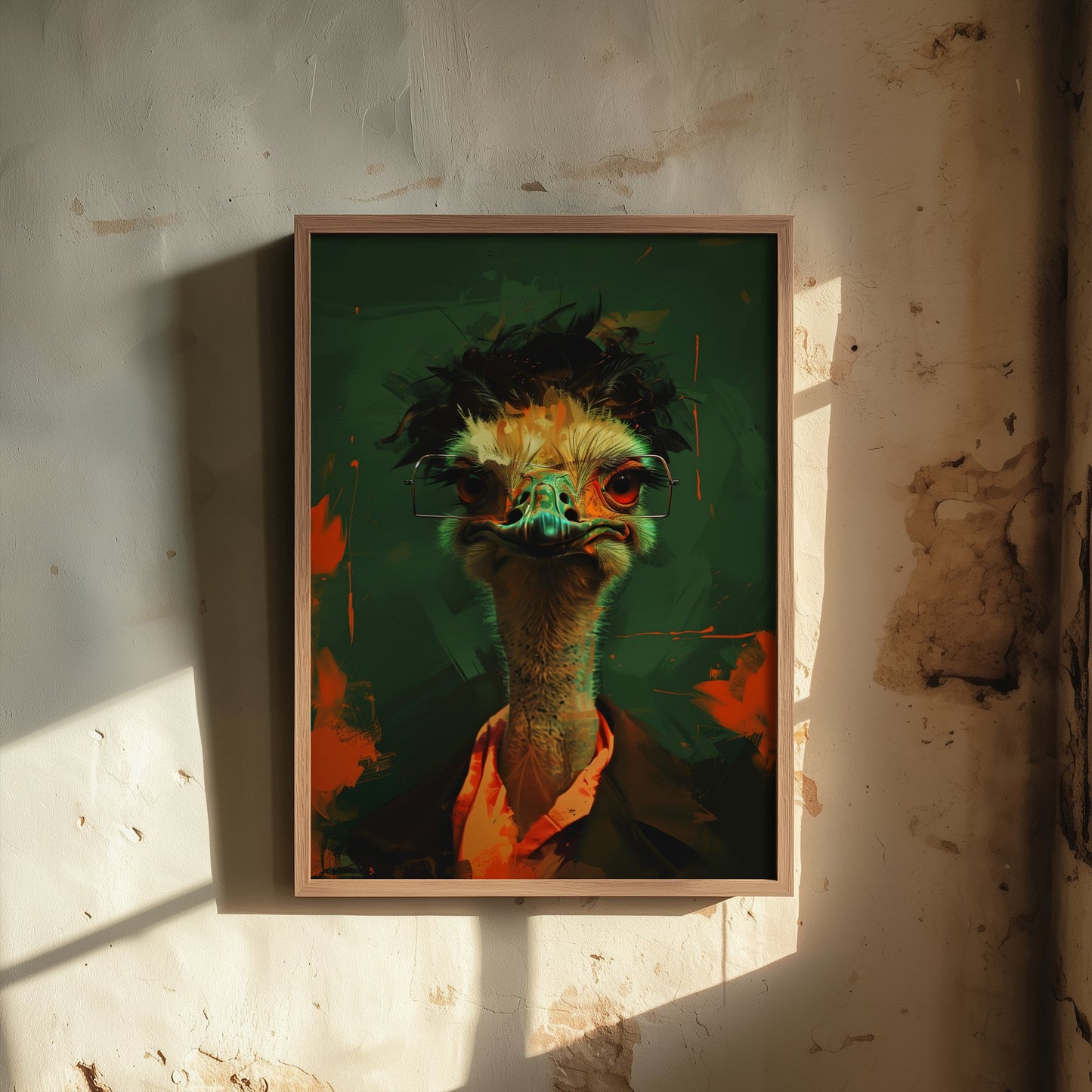 Ostrich in Glasses Art Print - Bold Animal Portrait Poster - Quirky Animal Painting - Nerdy Safari Bird V3 2/3