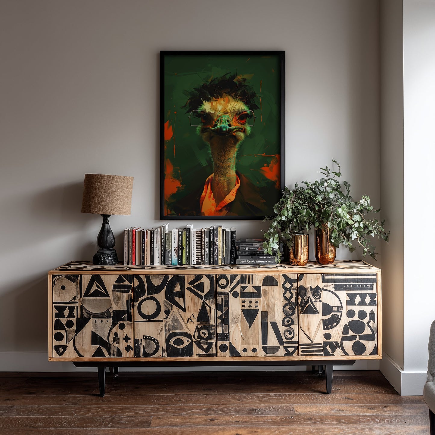 Ostrich in Glasses Art Print - Bold Animal Portrait Poster - Quirky Animal Painting - Nerdy Safari Bird V3 2/3