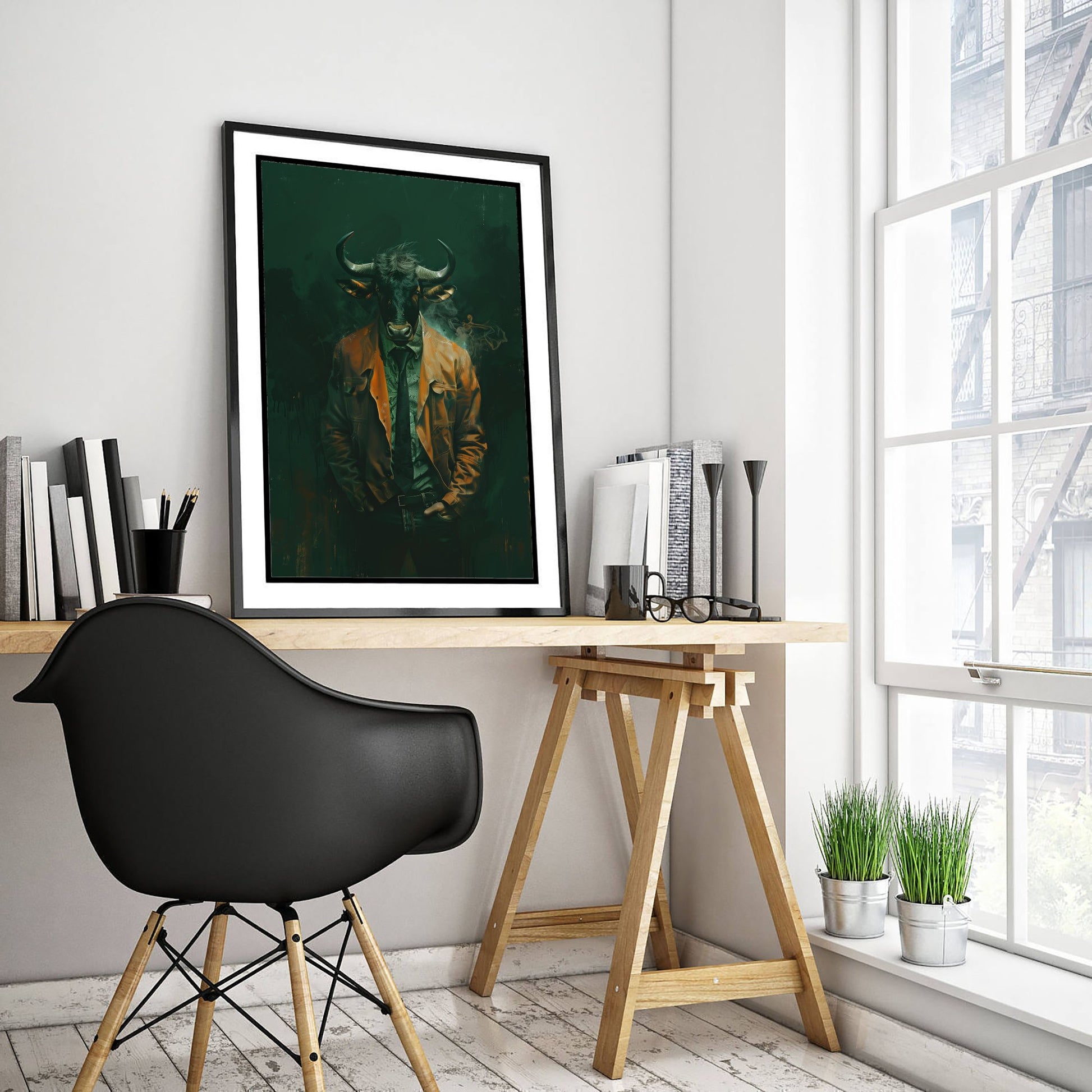 Wildebeest in a Suit Art Print - Bold Animal Portrait Poster - Quirky Animal Painting - Modern Safari Animal V3 3/3