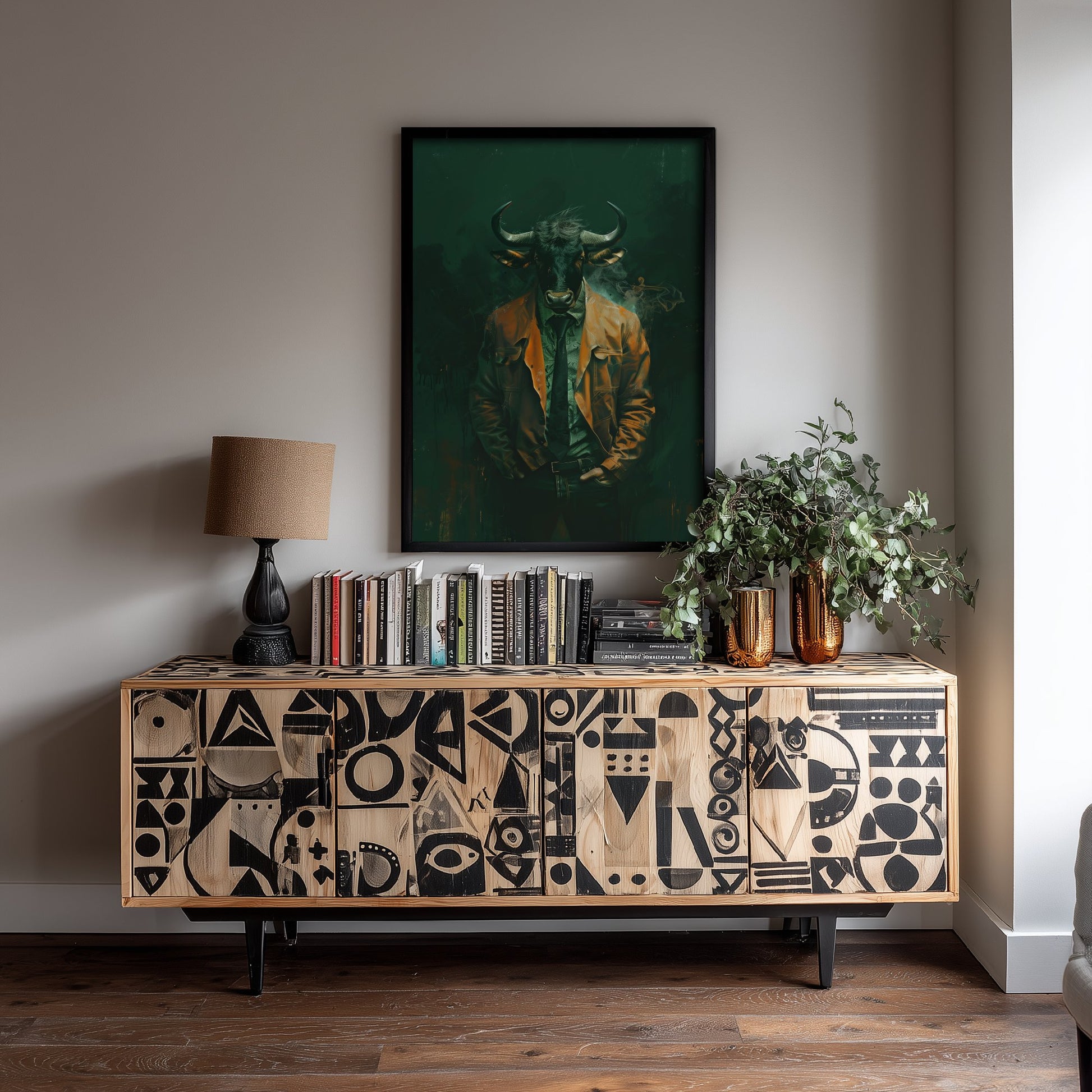 Wildebeest in a Suit Art Print - Bold Animal Portrait Poster - Quirky Animal Painting - Modern Safari Animal V3 3/3