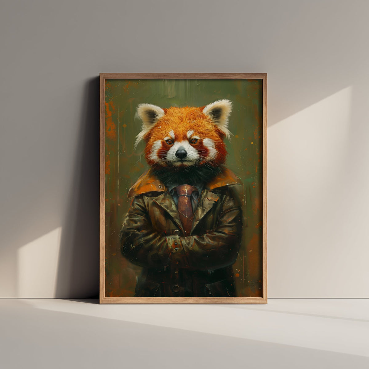 Red Panda in a Suit Art Print - Whimsical Animal Portrait Poster - Quirky Red Panda Painting - Cool Gent 2/3