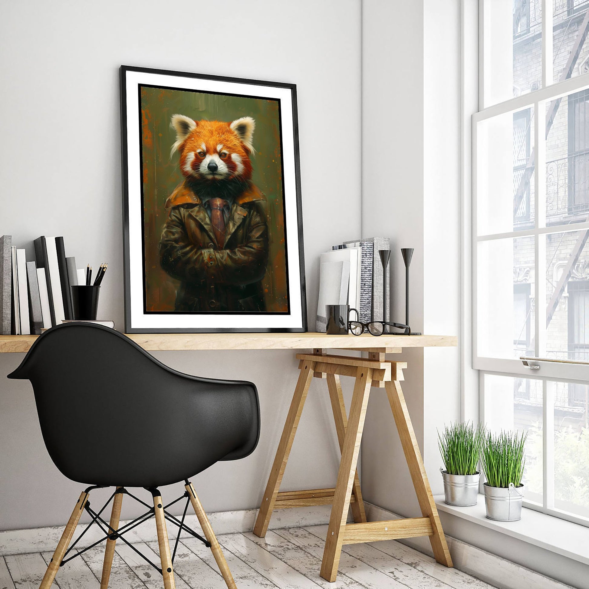 Red Panda in a Suit Art Print - Whimsical Animal Portrait Poster - Quirky Red Panda Painting - Cool Gent 2/3