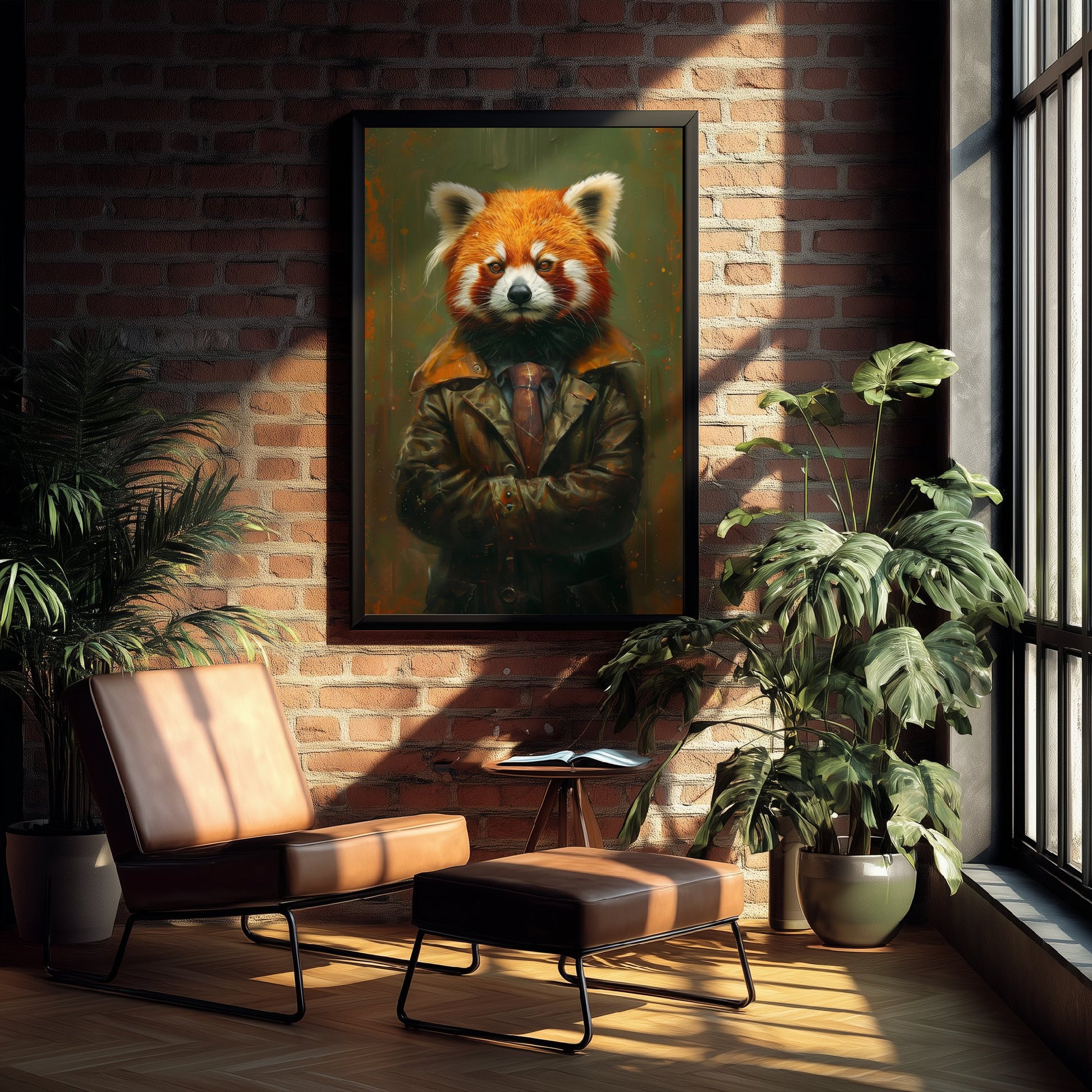 Red Panda in a Suit Art Print - Whimsical Animal Portrait Poster - Quirky Red Panda Painting - Cool Gent 2/3
