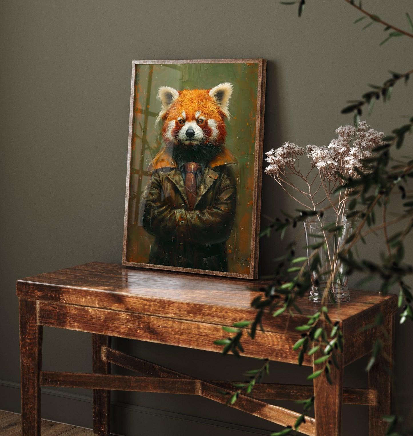Red Panda in a Suit Art Print - Whimsical Animal Portrait Poster - Quirky Red Panda Painting - Cool Gent 2/3