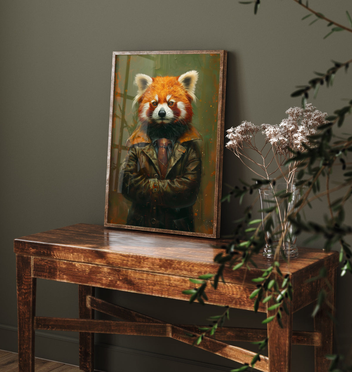 Red Panda in a Suit Art Print - Whimsical Animal Portrait Poster - Quirky Red Panda Painting - Cool Gent 2/3