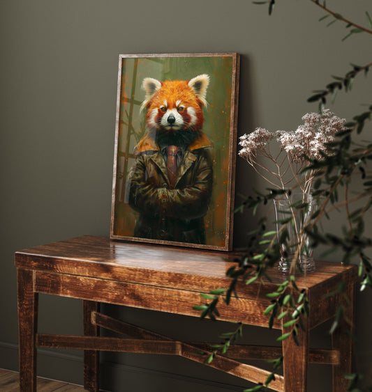 Red Panda in a Suit Art Print - Whimsical Animal Portrait Poster - Quirky Red Panda Painting - Cool Gent 2/3