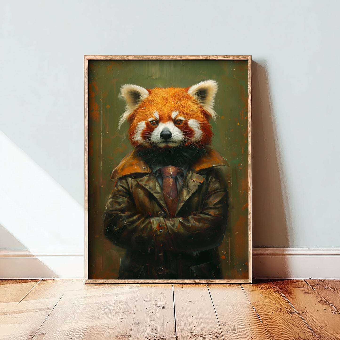 Red Panda in a Suit Art Print - Whimsical Animal Portrait Poster - Quirky Red Panda Painting - Cool Gent 2/3