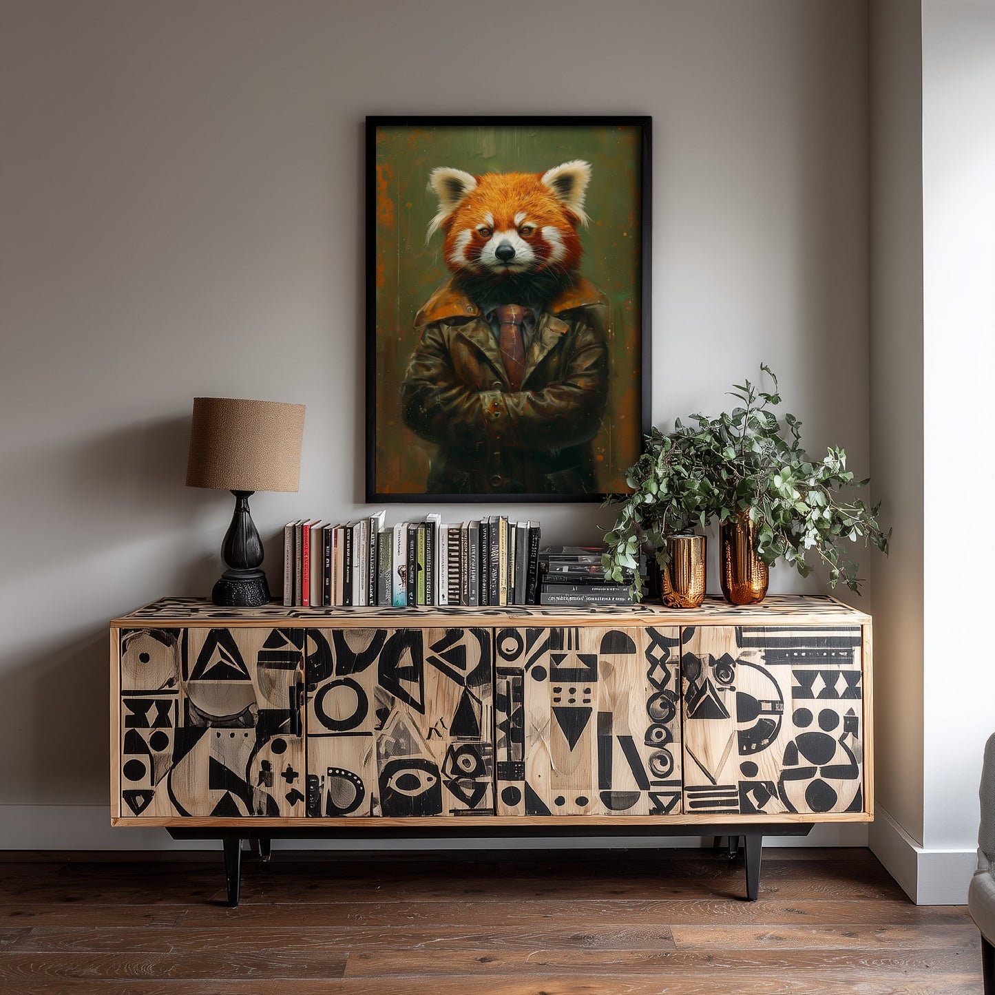 Red Panda in a Suit Art Print - Whimsical Animal Portrait Poster - Quirky Red Panda Painting - Cool Gent 2/3