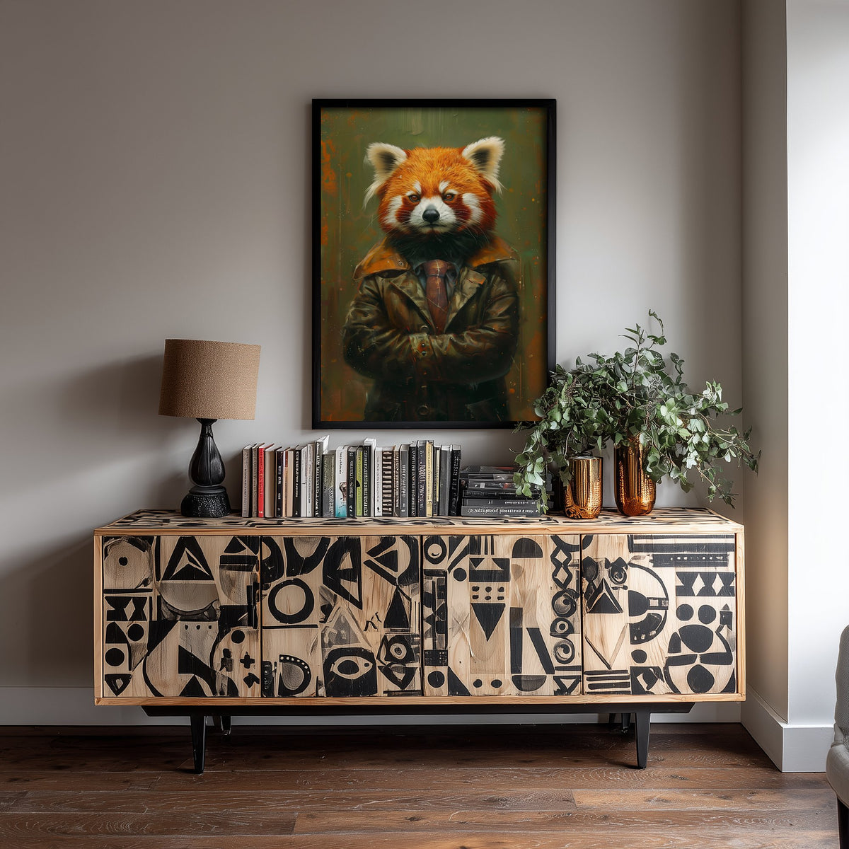 Red Panda in a Suit Art Print - Whimsical Animal Portrait Poster - Quirky Red Panda Painting - Cool Gent 2/3