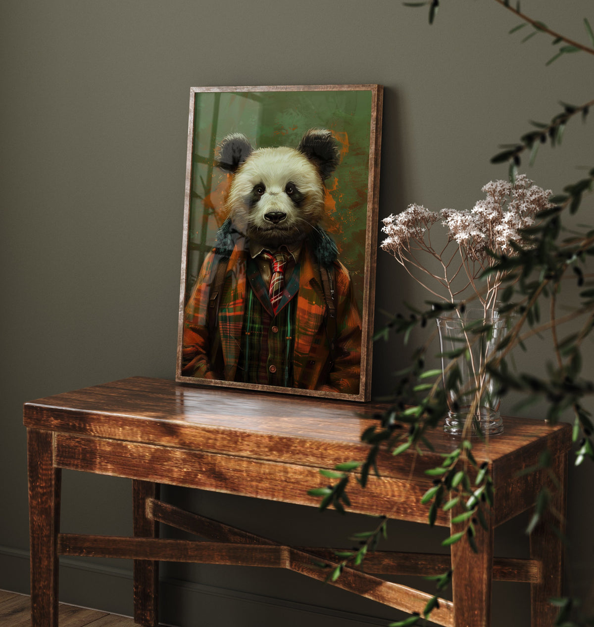 Panda in a Suit Art Print - Whimsical Animal Portrait Poster - Quirky Panda Painting - Tartan Gent 3/3