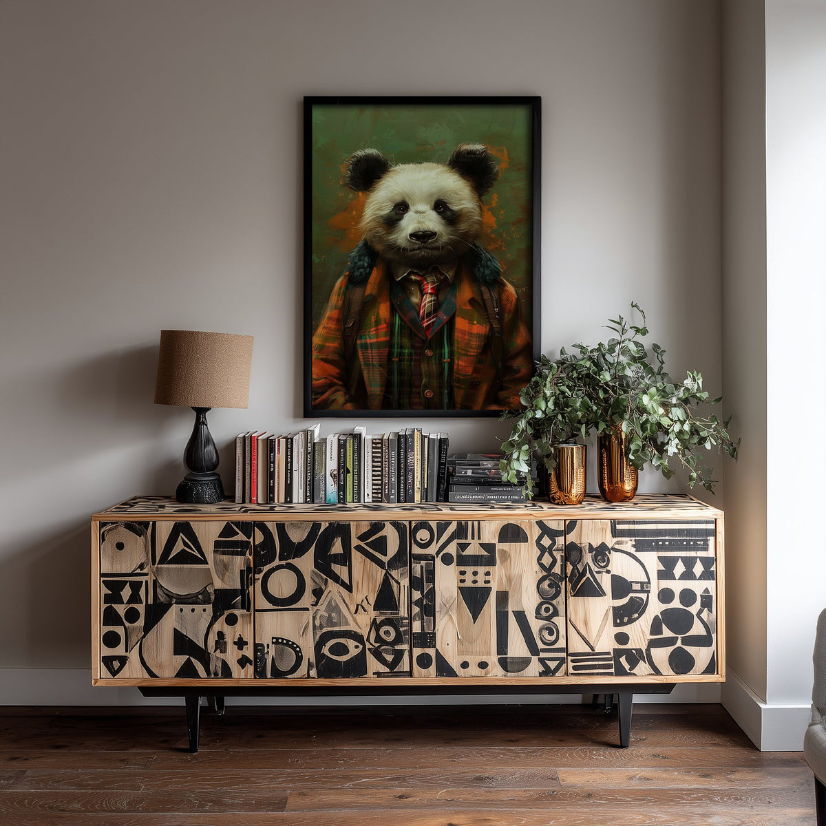 Panda in a Suit Art Print - Whimsical Animal Portrait Poster - Quirky Panda Painting - Tartan Gent 3/3
