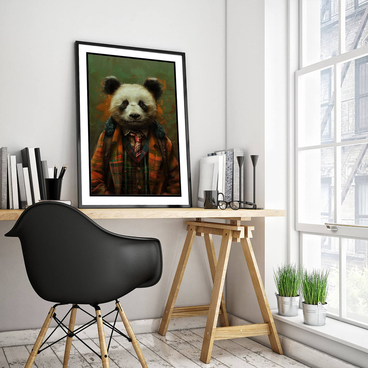 Panda in a Suit Art Print - Whimsical Animal Portrait Poster - Quirky Panda Painting - Tartan Gent 3/3