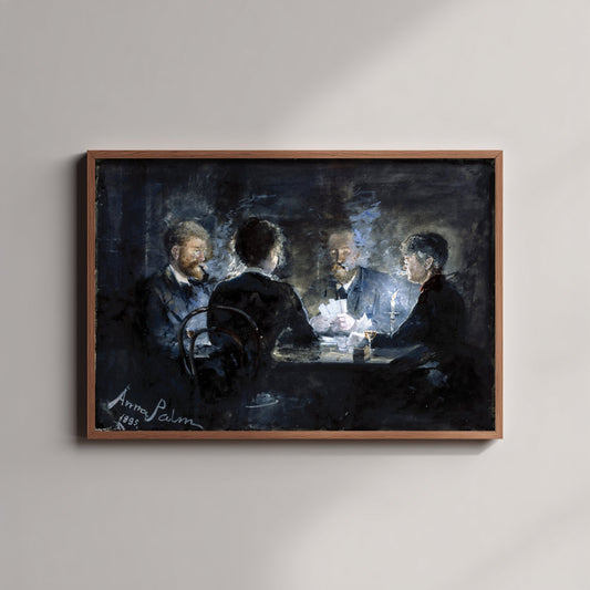 Anna Palm - A Game of L'hombre in Brondums Hotel (1885) - Classic Painting Art Print - Skagen Card Players Candlelight Poster