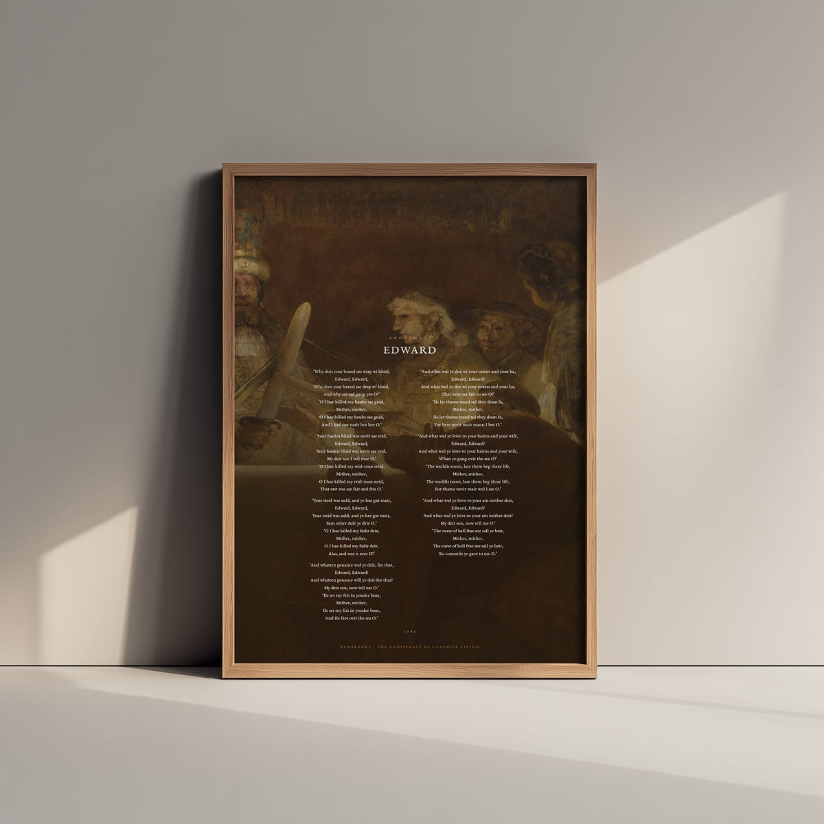 Edward Scottish Border Ballad Art Print - Full Poem over Rembrandt Conspiracy of Claudius Civilis Painting - Poetry Poster