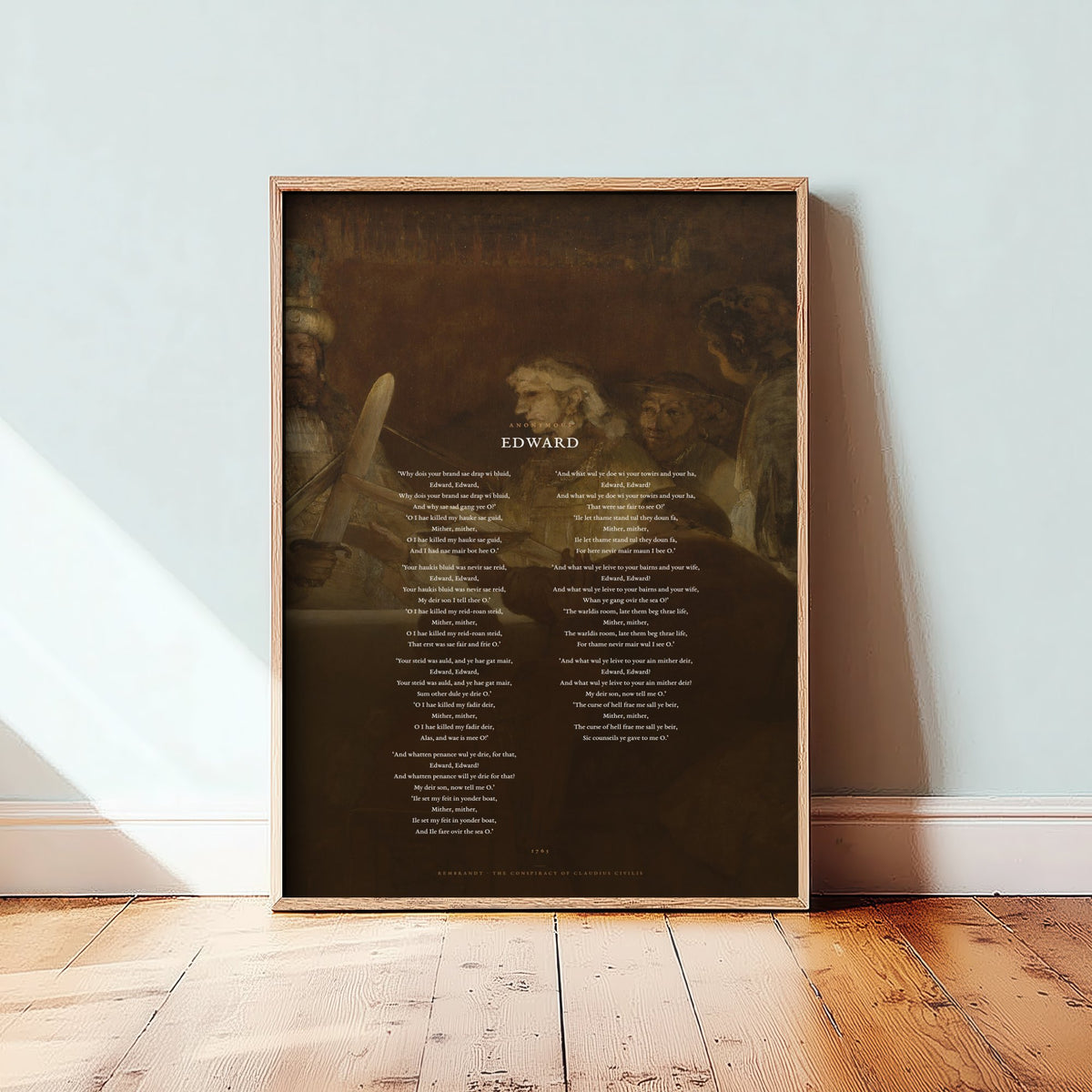 Edward Scottish Border Ballad Art Print - Full Poem over Rembrandt Conspiracy of Claudius Civilis Painting - Poetry Poster